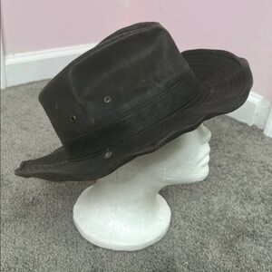 Dorfman Pacific Weathered Brown Leather Look Cotton Outback Hat Unisex Size Med